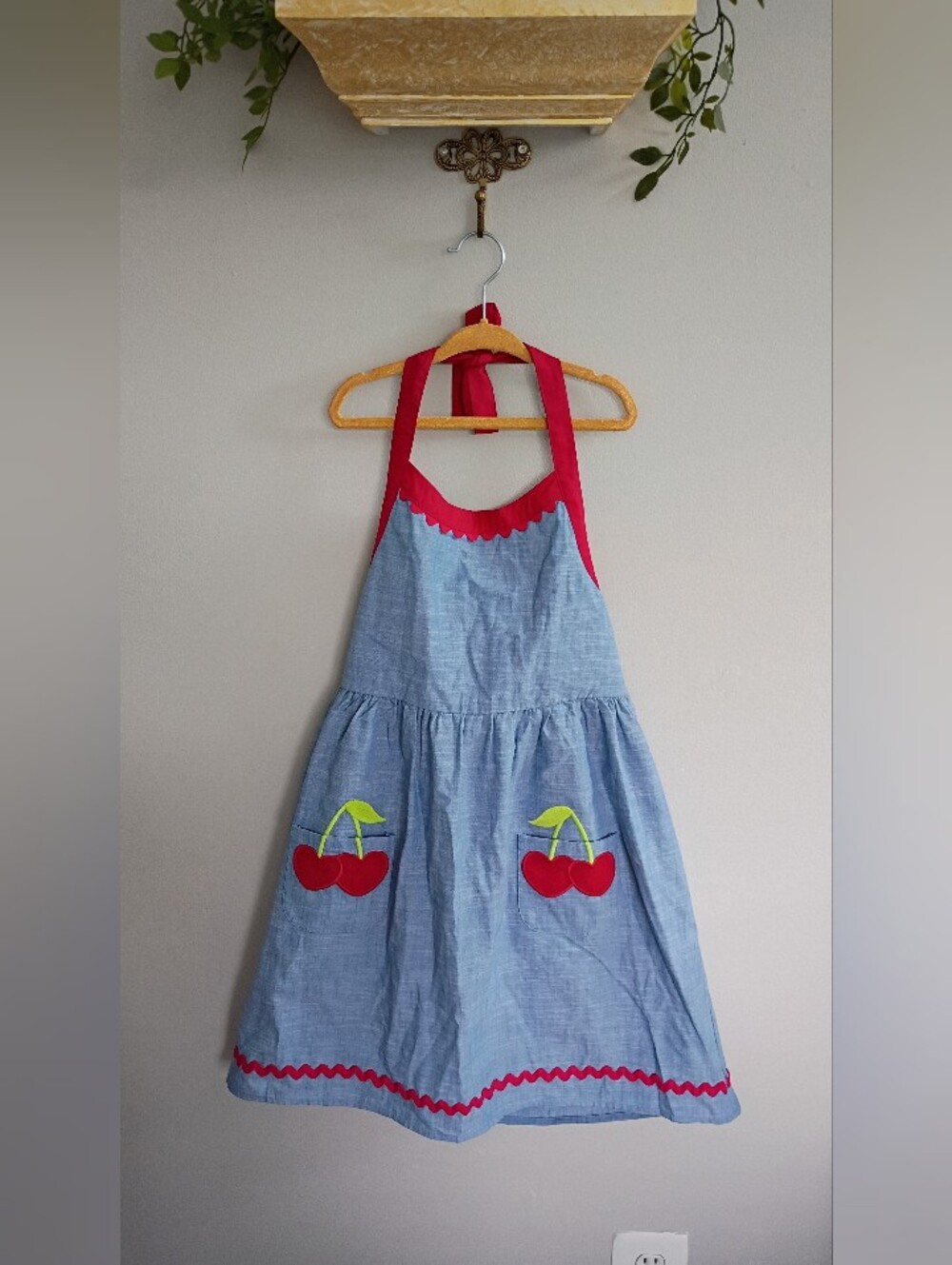 Gymboree Blue Sundress with Red Trim and Cherry Pockets